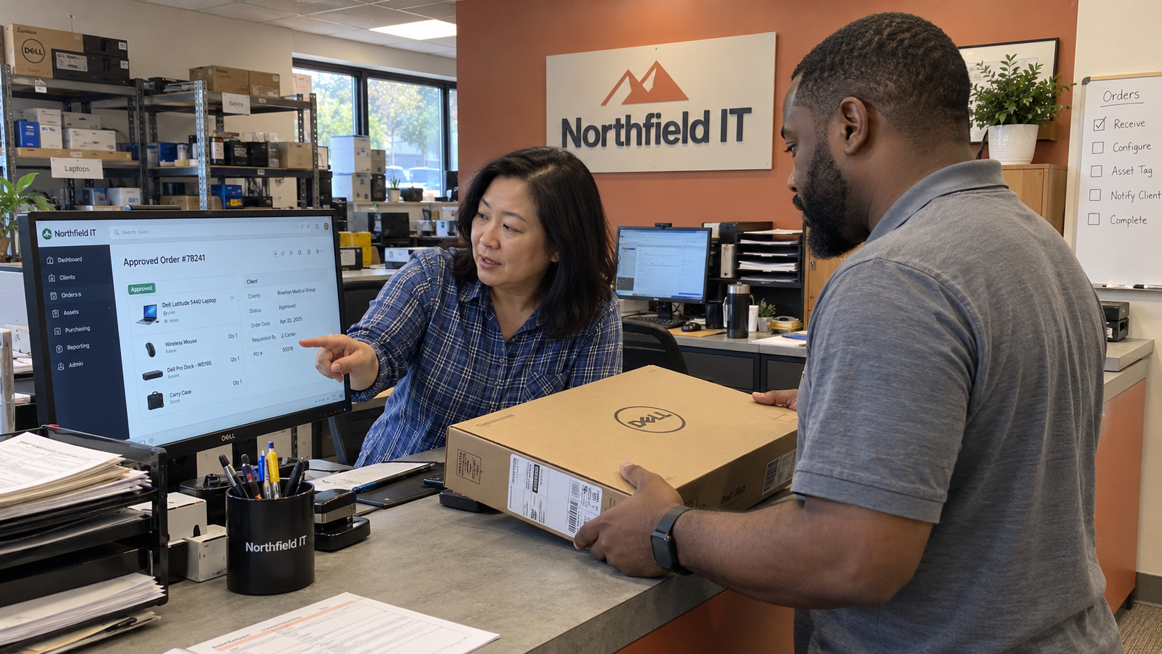 MSP operations manager and technician use a decision rights framework to complete an approved equipment order