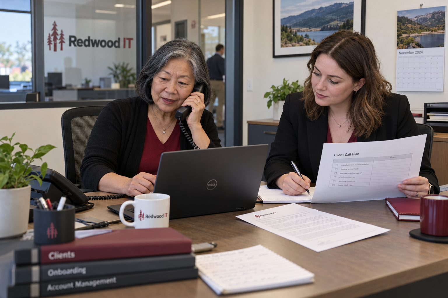 MSP owners using an acquisition letter to customers and a call plan for a client handoff