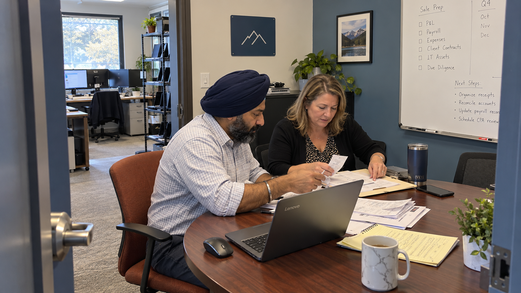 MSP owner and accountant review payroll and receipts supporting proposed EBITDA add backs