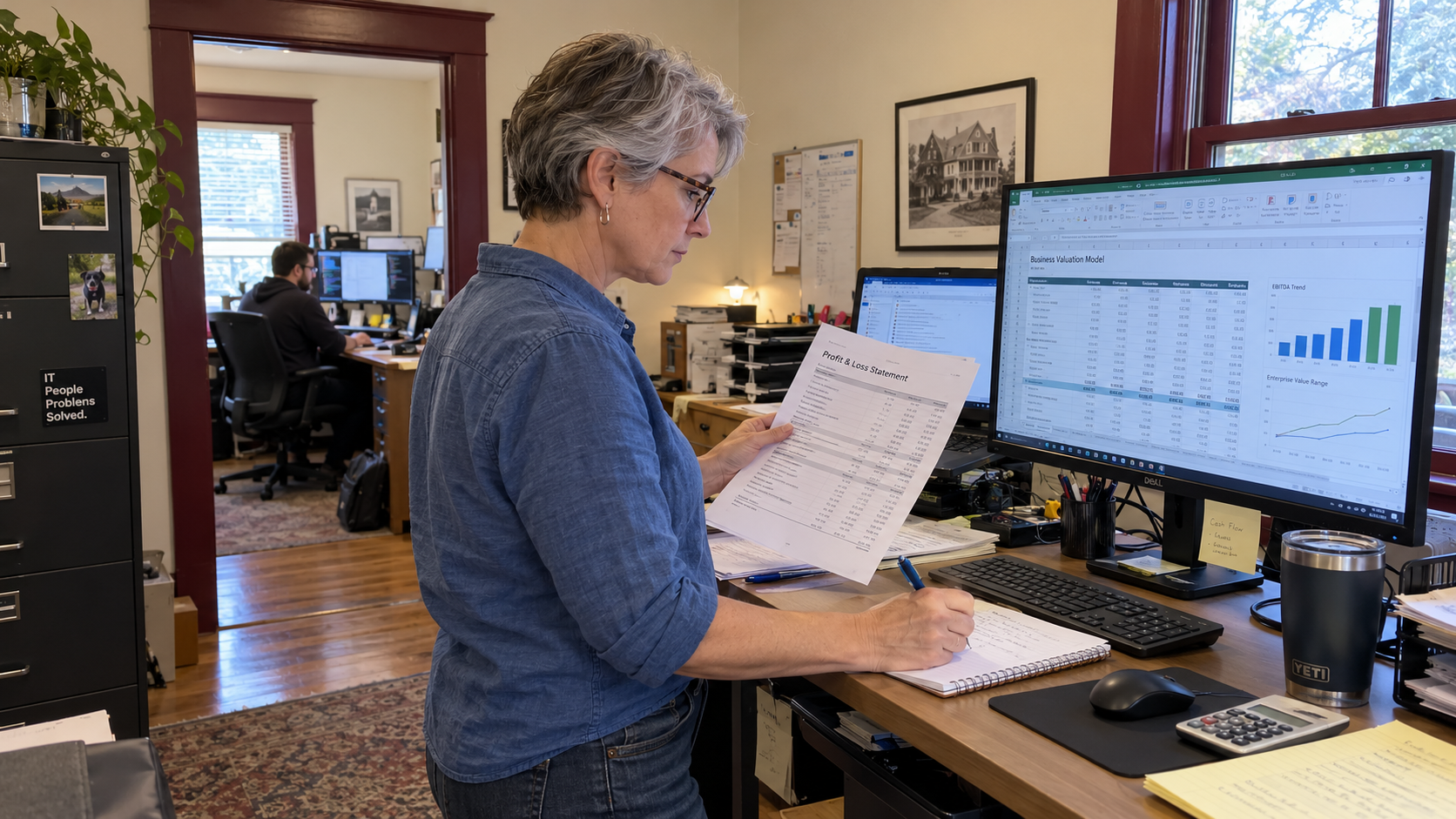 MSP owner compares a profit and loss statement with a business valuation spreadsheet