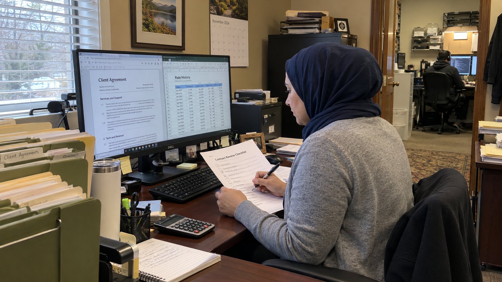 MSP finance lead compares client agreements and rate history while auditing grandfathered pricing