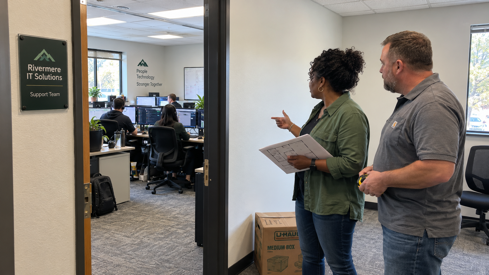 MSP owner and lead assess office space during a break even analysis for service business expansion