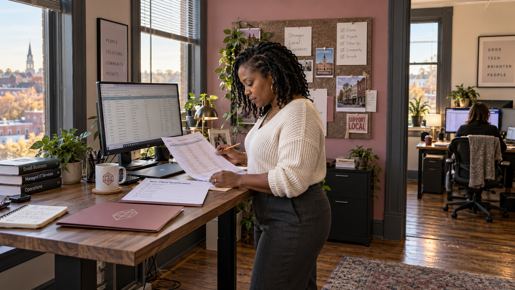 MSP owner reviews existing client accounts and new-client qualification rules before a move upmarket