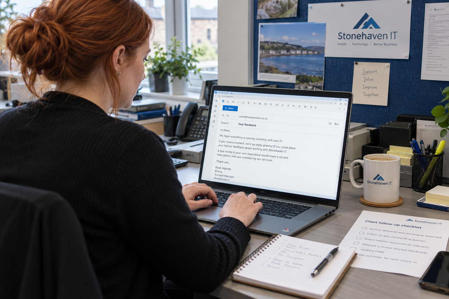 MSP account manager drafting how to ask customers for Google reviews with a neutral invitation