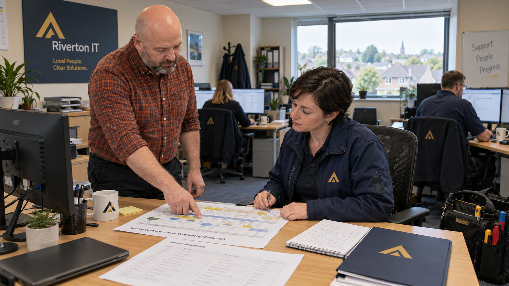 MSP coordinator checks a coverage roster for a contractor vs full time employee staffing decision