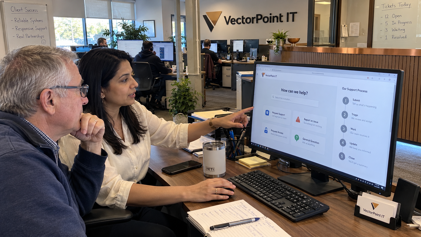 What is managed IT services? An MSP owner shows a small-business buyer the support request process
