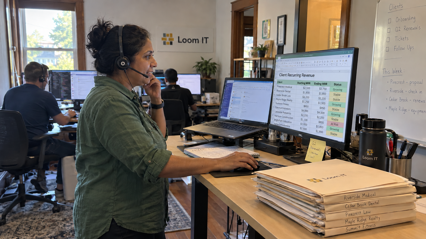 MSP owner checks client recurring fees in a spreadsheet to calculate net revenue retention